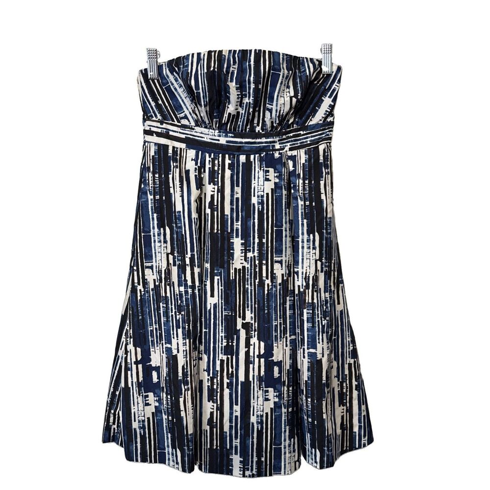 The Limited Strapless Abstract Print Empire Waist Cocktail Dress Blue Black Sz 4